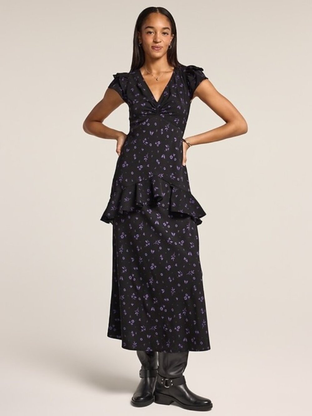 Old Navy x Anna Sui Purple Floral Ruffle Maxi Dress XS